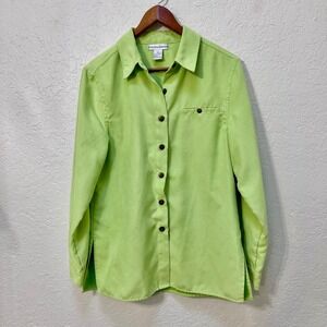 Drapers & Damons Lime Green Faux Suede Button Down Top Womens Medium Long Sleeve